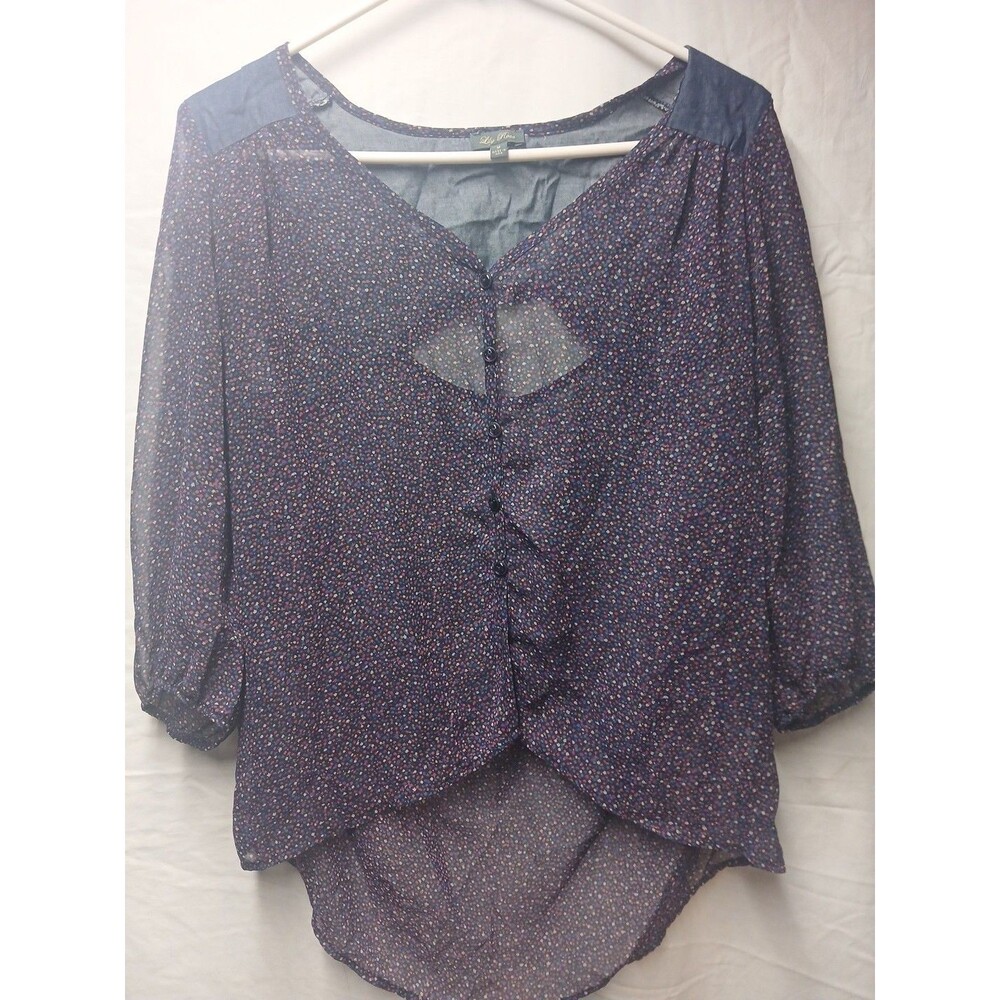 Lily Rose Women's Top Floral Blouse Puff Sleeves Size Medium Highlow Purple - Picture 1 of 7